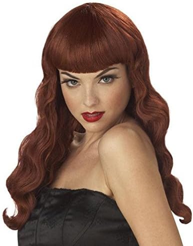 Popcandy Red Pin Up Girl Adult Long Wavy Wig with Bangs
