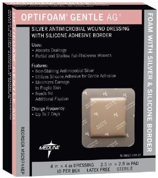 Optifoam Antimicrobial Adhesive Gentle Border Dressings ( DRESSING, OPTIFOAM AG, GENTLE BORDER, 4X4 ) 10 Each / box