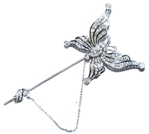 Genuine Diamond Butterfly Brooch/Pin Jewelry 18K White Gold [I_021]