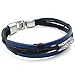KONOV Mens Womens Leather Rope Bracelet, Tribal Braided Cuff Bangle, Black Blue Silver