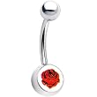 Stainless Steel Red Rose Logo Belly Ring