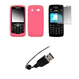 BlackBerry Pearl 9100 - Premium Pink Soft Silicone Gel Skin Cover Case + Crystal Clear Screen Protector + USB Data Sync Charge Cable for BlackBerry Pearl 9100