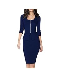 3/4 Sleeves Polyester Peplum Knee Length Bodycon Dress 