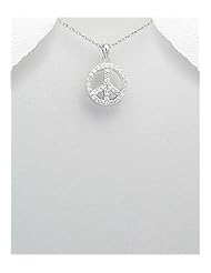 Peace Symbol CZ Pendant Necklace In 92.5 Sterling Silver