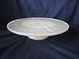 Vintage Anchor Hocking Milk Glass Ivory & Gold Pedestal Cake Plate 10 1/4
