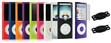 Premium Silicone Skin Case Cover with Screen Protector for the New Apple iPod Nano Nano-Chromatic 4th Generation 8gb 16gb + Bonus Young Micro (Black) Shoe Silicone Skin Pouch compatible with Nike+ Sensor