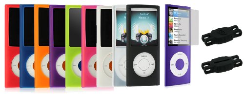 Premium Silicone Skin Case Cover with Screen Protector for the New Apple iPod Nano Nano-Chromatic 4th Generation 8gb 16gb + Bonus Young Micro (Black) Shoe Silicone Skin Pouch compatible with Nike+ Sensor