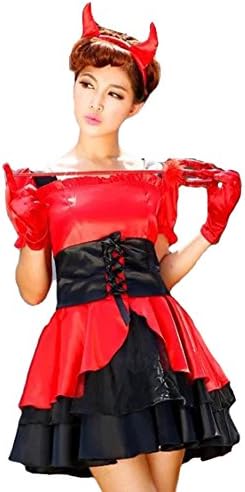 Pink Queen Womens/Girls Halloween Devil Demon Costume Cosplay Outfit (Free Size, Red)