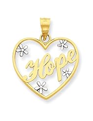 14K Yellow & Rhodium Diamond-cut Hope Heart Charm Pendant
