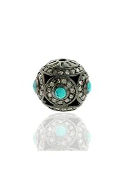 14*15mm Diamond Pave Turquoise Bead .925 Sterling Silver Charm Jewelry