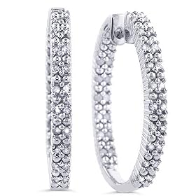 Sterling Silver 1.00 Carat Diamond Hoop Earrings