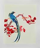 Blue Bird with Long Tail on Tree Branch - Chinese Woven Wheat Stalk Picture, Hand Crafted