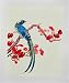 Blue Bird with Long Tail on Tree Branch - Chinese Woven Wheat Stalk Picture, Hand Crafted