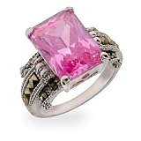 Eve's Addiction Pink CZ Marcasite Sterling Silver Ring-CLEARANCE- FINAL SALE