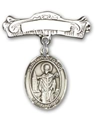 Sterling Silver Baby Badge with St. Wolfgang Charm and Arched Polished Badge Pin