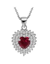 2.34 Ct Heart Shape Red Created Ruby 925 Sterling Silver Pendant With 18" Chain