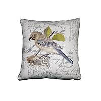D'vine Embroidered & Printed Bird Design Decorative Throw Pillow. 18' Square.