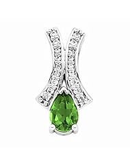 14K White Gold Pear Cut Tsavorite and Diamond Pendant -- LIFETIME WARRANTY