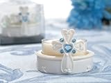 Pearl White Cross Candle Holder w Blue Crystal Accents (Set of 48) - Baby Shower Gifts & Wedding Fa
