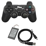 GTMax Black Dualshock Sixaxis Wireless Controllers with Cable + 1800mah Battery for Sony Playstation