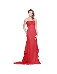 Strapless Chiffon/Polyester  Ruched Sleeveless Empire   Waistline Full Length Evening Dress/Prom Dress/Party Dress  with a Brush/Sweep Train  With Ruffles