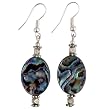 Handmade Iridescent Abalone Shell Dangle Earrings With Faceted Silver Beads