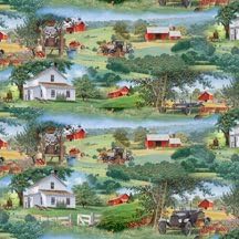 2 Yards - "An Apple a Day" Scenic Farm Cotton Fabric - Great for Quilting, Sewing, Craft Projects, Throw Pillows &amp; More) 2 Yards X 44"