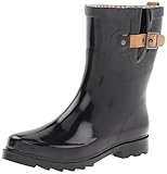 Chooka Women's Top Solid Mid Rain Boot, Black Shiny, 8 M US