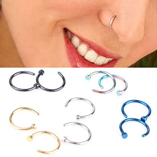 Yueton Pack of 10 Nose Studs, Assorted Stainless Steel Body Jewelry Piercing Nose Open Hoop Ring Earring Body Piercing Studs Body Slave Jewelry
