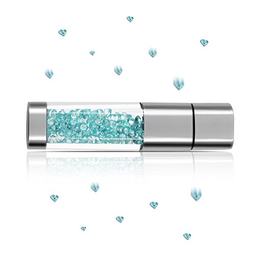 Techkey Jewelry Crystal USB Flash Drive for Girls,with 2 in 1 Anti-Dust Plug + Stylus/styli/Touch Screen Pen Set,Photo Frame Packaging,8GB,Azure
