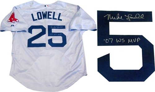 Mike Lowell ''07 WS MVP'' Autographed/Hand Signed Boston Red Sox Grey Jersey
