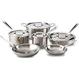 All-Clad BD005710-R D5 Brushed 18/10 Stainless Steel 5-Ply Bonded Dishwasher Safe Cookware Set, 10-Piece, Silver