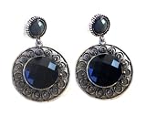 Fashion Jewelry - Women's Black Circle Dangle Earrings With Intricate Stones 3 Inches (1 pair)