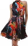 Satin Pleated Short Sleeveless Dress with Paisley Design ( Choose White or Black )