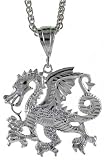 Sterling Silver 1 5/8 (41 mm) Diamond Cut Dragon Pendant