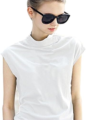 Women's Cotton Sleeveless Turtleneck Vest Plain T Shirt Tanks Tunic Top (L, White)