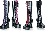 Electra-2037 Black Patent Knee High Platform Lace Up Boot With Interchangeable Tongues Available in Four Colors