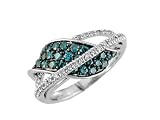 Ladies White &amp; Blue Diamond Ring in 14K White Gold (TCW .78)., Size 6