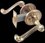 2 3/4 inch Roped Lever Handle Privacy Set - Bright Solid Brass