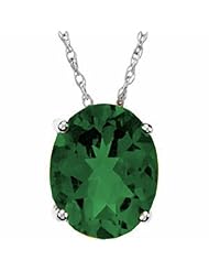 14K White Gold Oval Cut Chatham Created Emerald Pendant -- LIFETIME WARRANTY