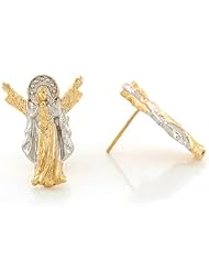 14k Two Tone Real Gold 2.14cm x 1.55cm Jesus Christ Savior Religious Post Earrings