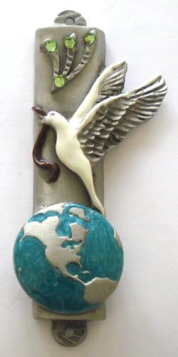 Bjcrystalgifts Peace Dove Mezuzah Pewter Handpainted Mezuzah Handcrafted with Swarovski Crystals Comes with Kosher Scroll