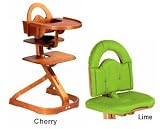 Svan High Chair from Scandinavian Child with Infant Kit and Cushion, Lime Cushion with Cherry Wood