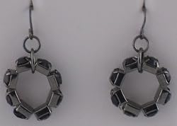 Silver Circles with Black Stone Inlays Earrings