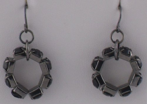 Silver Circles with Black Stone Inlays Earrings