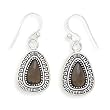 Smoky Quartz French Wire Earrings with Greek Key Design Edge