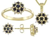 1.80CTW SAPPHIRE AND DIAMOND ACCENT 18KT OVER STERLING SILVER EARRINGS RING PENDANT CHAIN SET