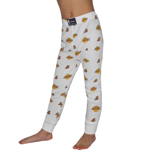 Boys Or Girls NBA Los Angeles Lakers Comfortable Fit Cotton Sleepwear / Pajama Pants - White & Yellow (Size: M)