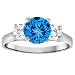 14K White Gold Round 3 Stone Blue Diamond and White Diamond Ring (1.20 cttw)