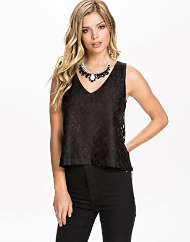 NLY Blush Women's Split Back Lace Top Black Size Medium 100% polyester.